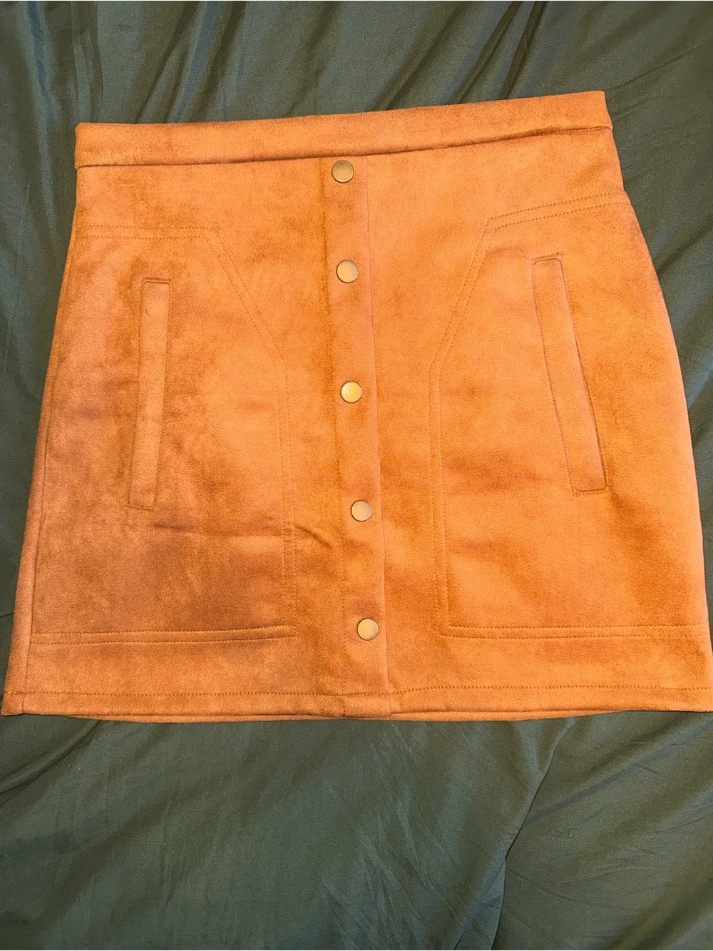 Orange Button-Front Suede Mini Skirt